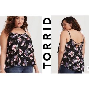 Torrid 5x Handkerchief Cami, Black Floral, Tank Top